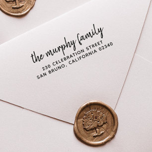 Personalised Script Family Name & Return Address Rubber Stamp