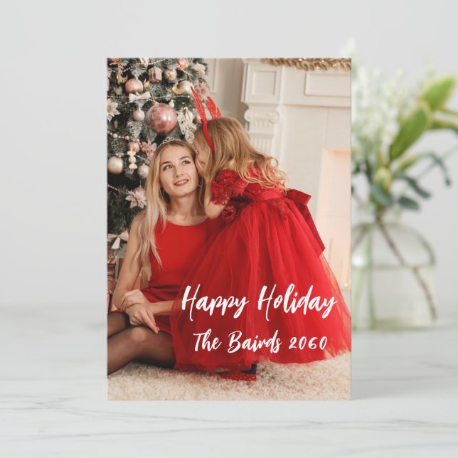 Personalised Script Font Photo Happy Holiday card (Standing Front)