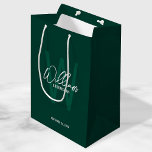 Personalised Script Groomsmen Monogram&Name Medium Gift Bag<br><div class="desc">Modern Minimalist Personalised Monogram and Name Gifts This design features personalised name in white modern handwriting script font style and monogram in light emerald green modern sans serif font style as background, with wedding details in white modern sans serif font style, on emerald green background. Also perfect for best man,...</div>