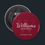 Personalised Script Groomsmen Name&Monogram Bottle Opener<br><div class="desc">Add a personal touch to your wedding with personalised groomsmen bottle opener. This bottle opener features personalised groomsman's name in white classic script font style with wedding details in white classic serif font style and monogram in light burgundy red classic serif font style as background, on burgundy red background. Also...</div>