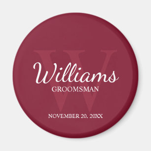Personalised Script Groomsmen Name&Monogram Magnet