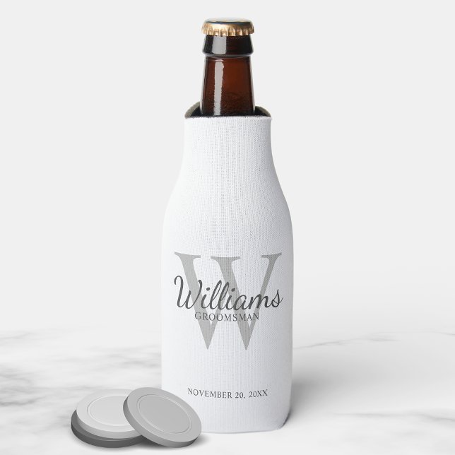 Personalised Script Groomsmen's name and Monogram Bottle Cooler (Creator Uploaded)
