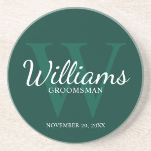 Personalised Script Groomsmen's name and Monogram  Coaster