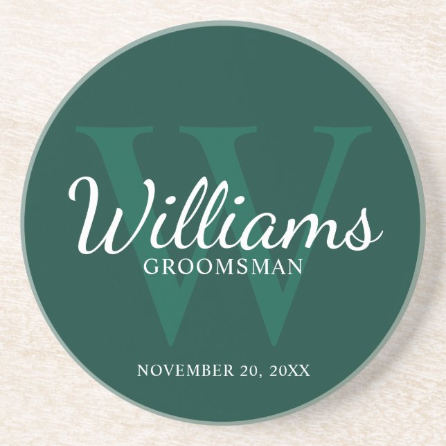 Personalised Script Groomsmen's name and Monogram  Coaster (Front)