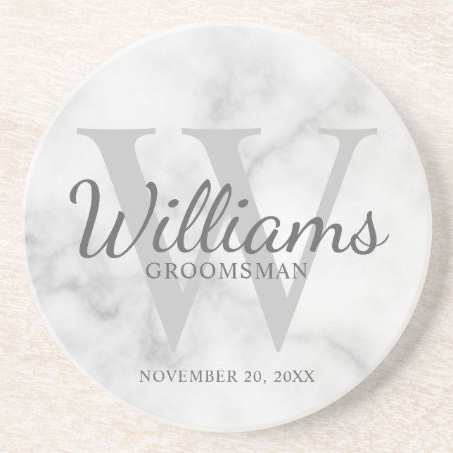 Personalised Script Groomsmen's name and Monogram  Coaster (Front)
