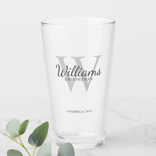 Personalised Script Groomsmen's name and Monogram Glass