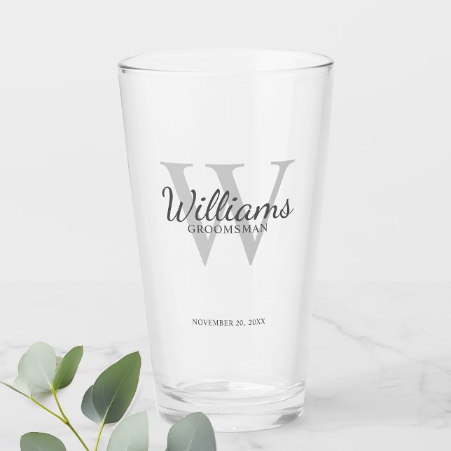 Personalised Script Groomsmen's name and Monogram Glass (Creator Uploaded)