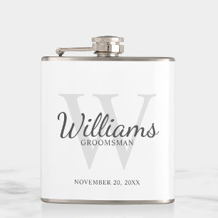 Personalised Script Groomsmen's name and Monogram Hip Flask