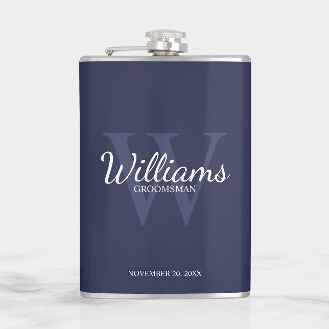 Personalised Script Groomsmen's name and Monogram Hip Flask (Creator Uploaded)