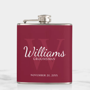 Personalised Script Groomsmen's name and Monogram Hip Flask