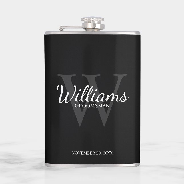 Personalised Script Groomsmen's name and Monogram Hip Flask (Creator Uploaded)