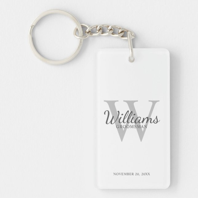 Personalised Script Groomsmen's name and Monogram  Key Ring (Front)
