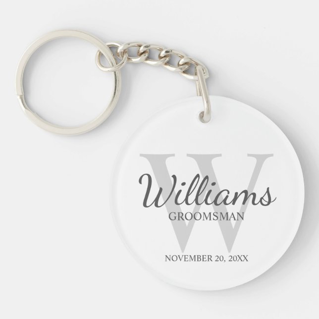 Personalised Script Groomsmen's name and Monogram  Key Ring (Front)