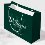 Personalised Script Groomsmen's name and Monogram  Large Gift Bag<br><div class="desc">Add a personal touch to your wedding with personalised groomsmen gift bag. This gift bag features personalised groomsman's name in white classic script font style with wedding details in white classic serif font style and monogram in light emerald green classic serif font style as background, on emerald green background. Also...</div>