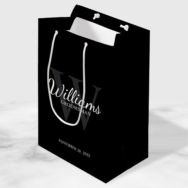 Personalised Script Groomsmen's name and Monogram  Medium Gift Bag (Creator Uploaded)