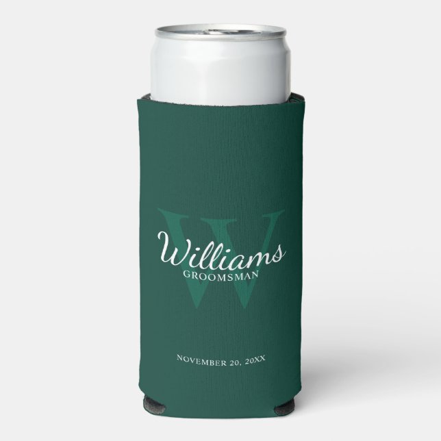 Personalised Script Groomsmen's name and Monogram  Seltzer Can Cooler (Seltzer Front)