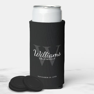 Personalised Script Groomsmen's name and Monogram Seltzer Can Cooler