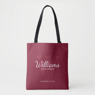 Personalised Script Groomsmen's name and Monogram Tote Bag