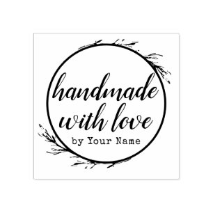 Personalised Script Handmade with Love by Name Rubber Stamp