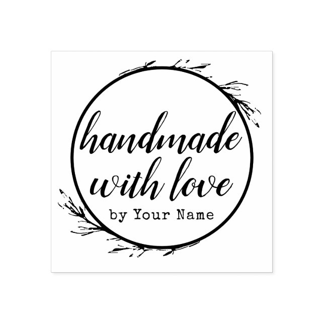 Personalised Script Handmade with Love by Name Rubber Stamp (Imprint)