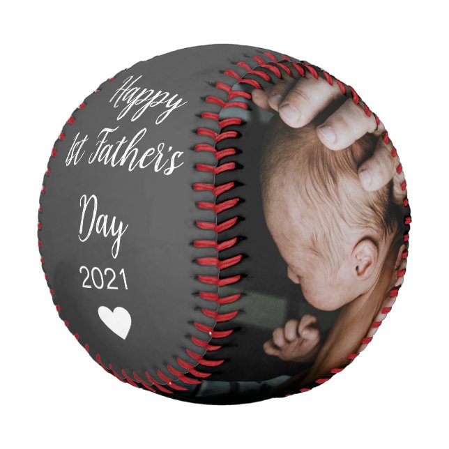 Personalised Script Happy 1st Father's Day Photo Baseball (Angled)