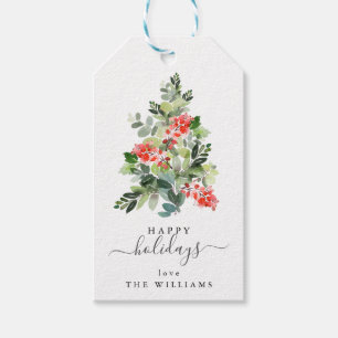 Personalised Script Happy Holidays Xmas Tree Gift Tags