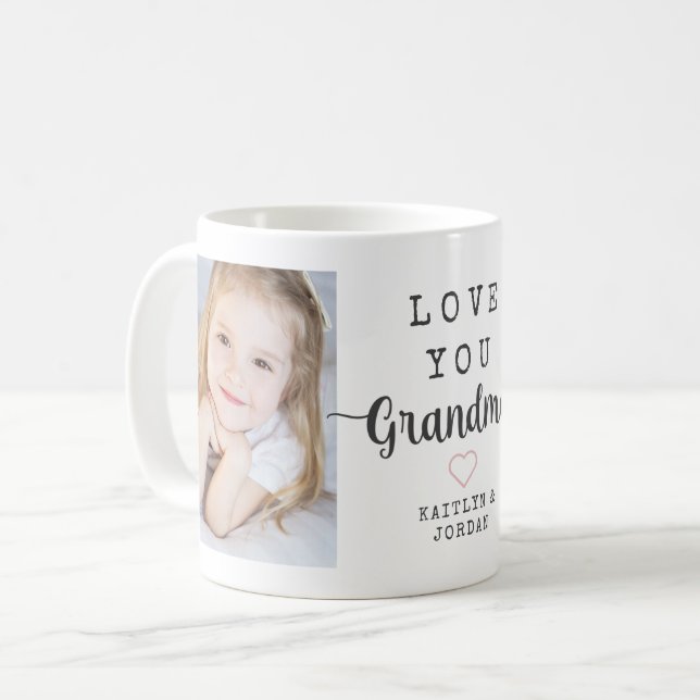 Personalised Script Love You Grandma 2 Photo Coffee Mug (Front Left)