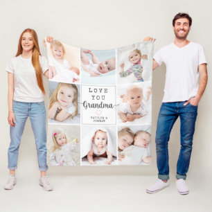 Personalised Script Love You Grandma 8 Photo Fleece Blanket