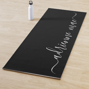 Personalised Script Minimalist Black & White Yoga Mat