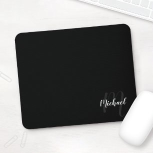 Personalised Script Monogram and Name Black Mouse Mat