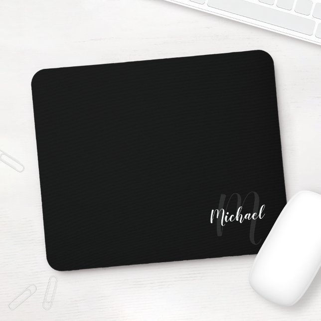 Personalised Script Monogram and Name Black Mouse Mat (Creator Uploaded)