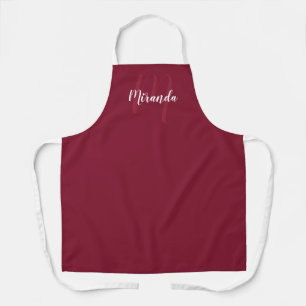 Personalised Script Monogram and Name Burgundy Red Apron