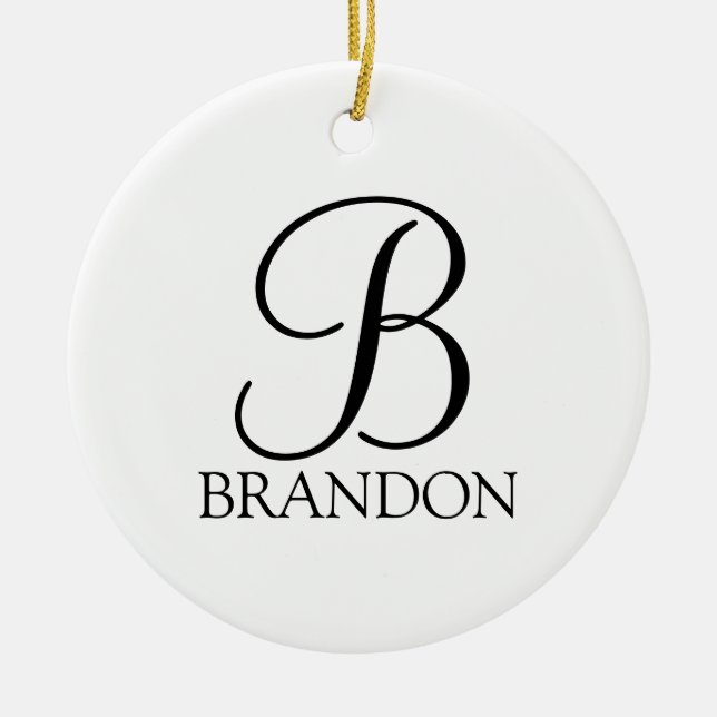 Personalised Script Monogram and Name Ceramic Tree Decoration (Front)