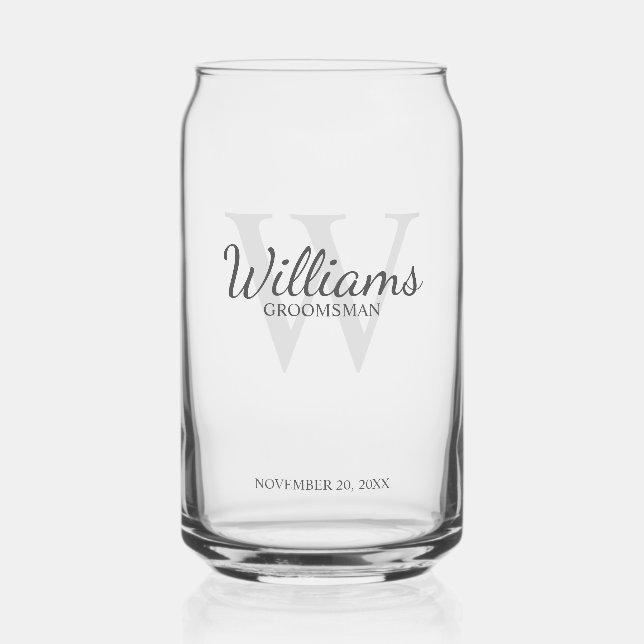 Personalised Script Monogram and Name Groomsmen Can Glass (Front)