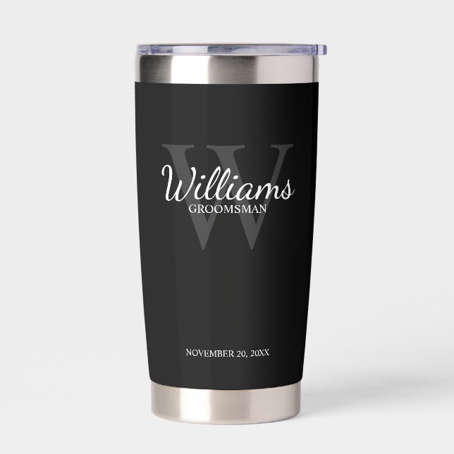 Personalised Script Monogram and Name Groomsmen Insulated Tumbler (Left)