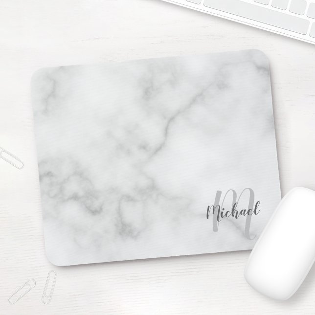 Personalised Script Monogram and Name Marble Look Mouse Mat (Creator Uploaded)