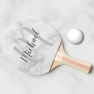 Personalised Script Monogram and Name Marble Look Ping Pong Paddle