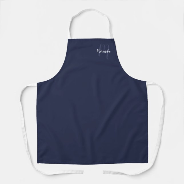 Personalised Script Monogram and Name Navy Blue Apron (Front)