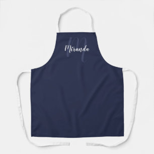 Personalised Script Monogram and Name Navy Blue Apron