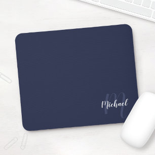 Personalised Script Monogram and Name Navy Blue Mouse Mat