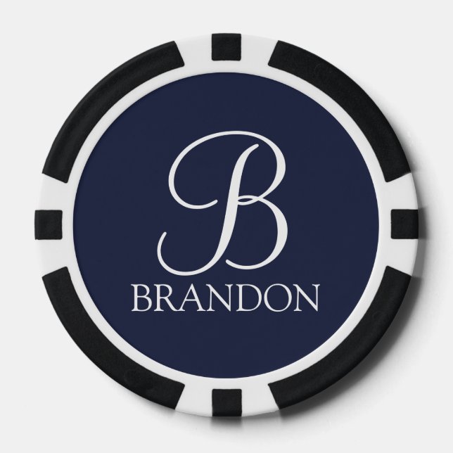 Personalised Script Monogram and Name Poker Chips (Front)