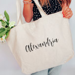 Personalised Script Name Bridesmaid Large Tote Bag<br><div class="desc">Gift a personalised tote to each member of your bridal party to carry their wedding day essentials! Simple design features each bridesmaid's name in black cursive script lettering.</div>