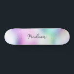 Personalised Script Name Cute Girly Skateboard<br><div class="desc">Easily personalise this colourful Skateboard on Modern Cute Holographic Rainbow Pastel Gradient abstract design featuring your custom name in elegant calligraphy font. Add your name,  choose font,  change size and position,  add clipart,  photos and shapes.</div>
