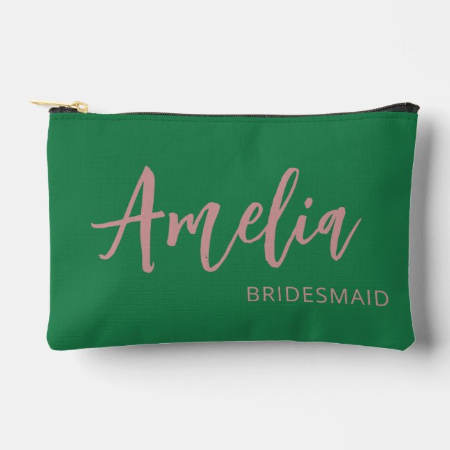 Personalised Script Name Green Bachelorette Makeup Accessory Pouch (Front)