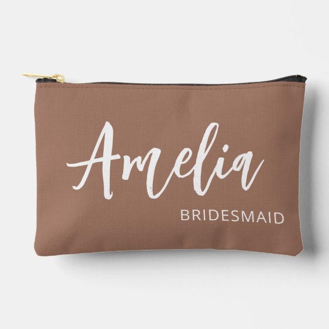 Personalised Script Name Mocha Bachelorette Makeup Accessory Pouch (Front)