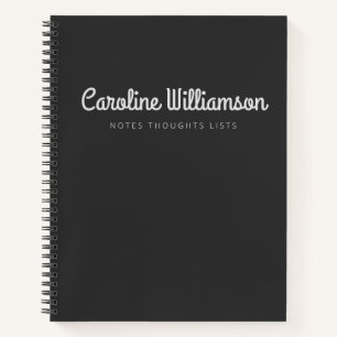 Personalised Script Name Modern Black and White Notebook