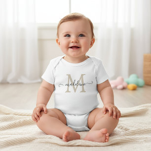Personalised Script Name Monogram Beige Baby Bodysuit