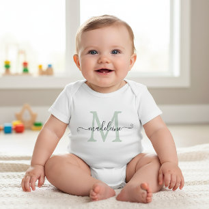 Personalised Script Name Monogram Soft Green Baby Bodysuit