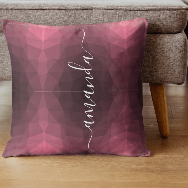 Personalised Script Name Pink Geometric Cushion (Personalized Script Name Pink Geometric Throw Pillow)