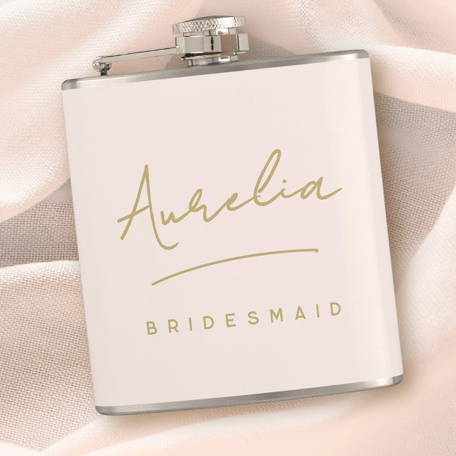 Personalised Script Name Pink Gold Bachelorette Hip Flask (Creator Uploaded)